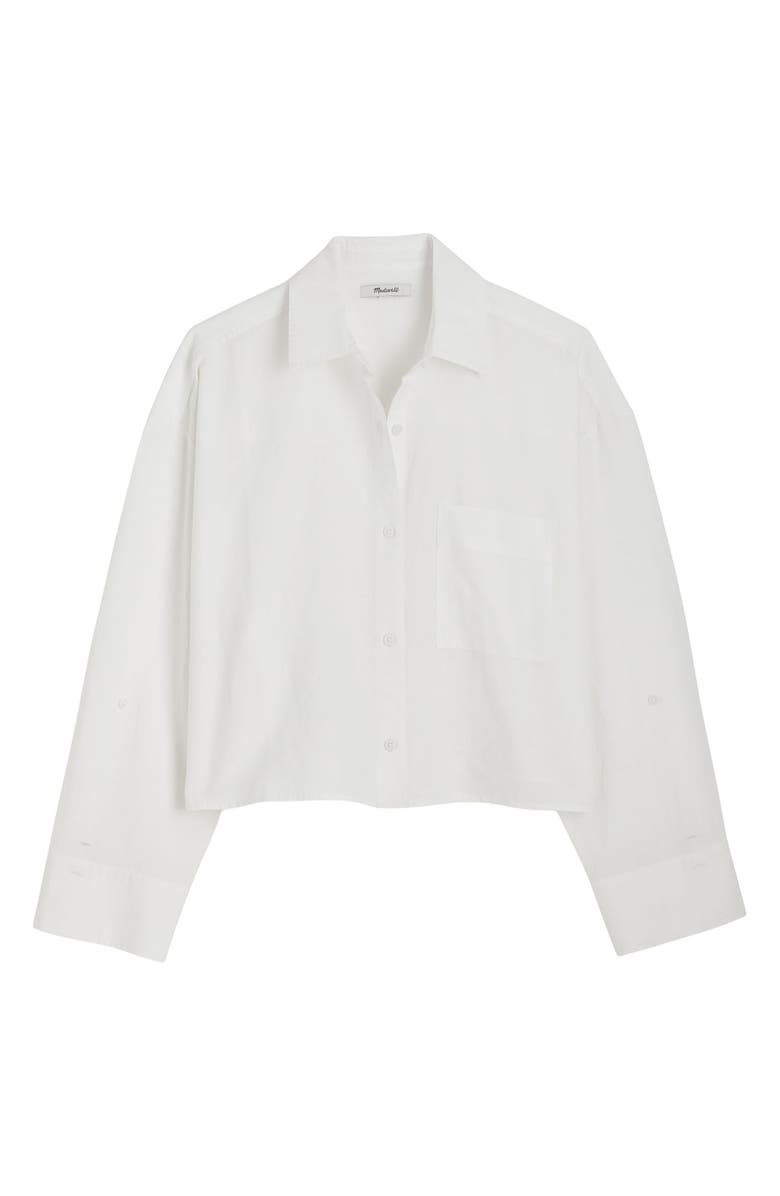 Madewell Straight Hem Crop Linen & Cotton Button-Up Shirt, Alternate, color, White