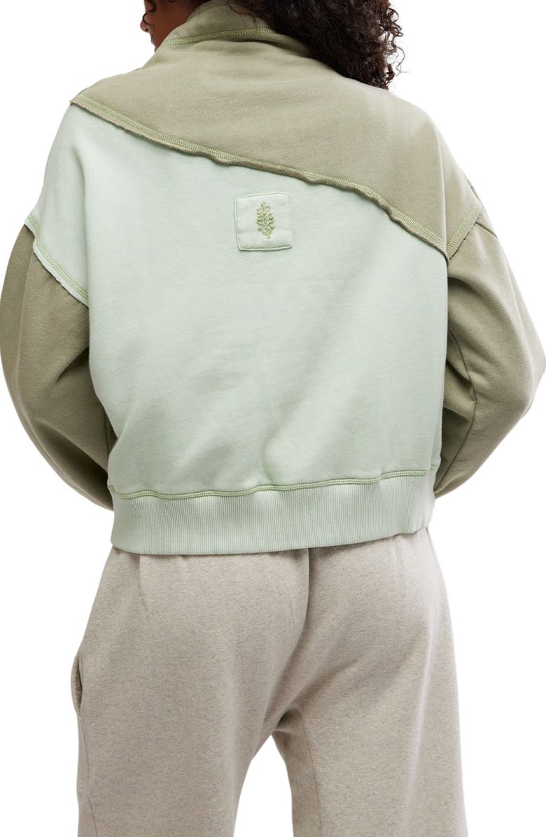Free People FP Movement Homestretch Colorblock Tie Neck Sweatshirt, Alternate, color, Sage Stone Combo