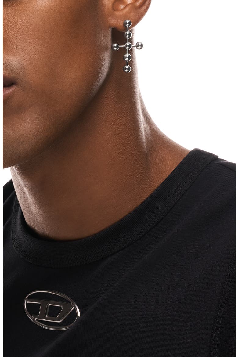 Ball Chain Single Cross Drop Earring, Alternate, color, SILVER