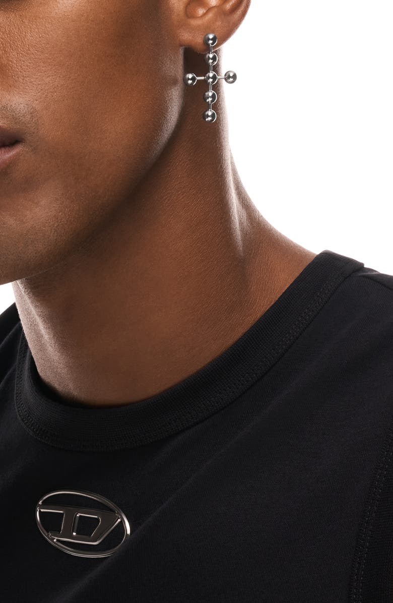 DIESEL<sup>®</sup> Ball Chain Single Cross Drop Earring, Alternate, color, Silver