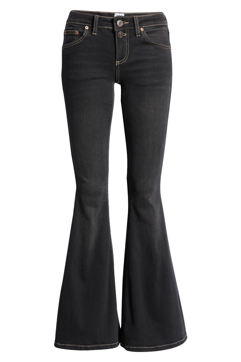 Low Rise Flare Hem Jeans, Alternate, color, BLACK