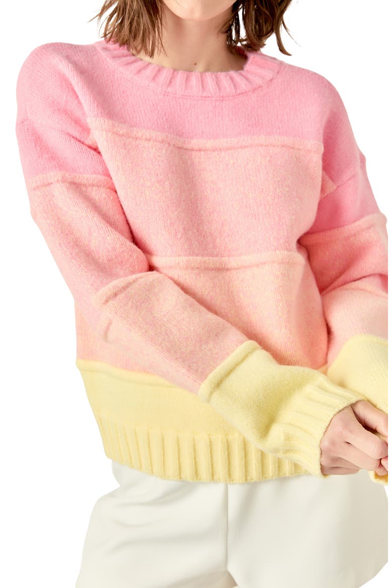 Ombré Crewneck Sweater, Alternate, color, PINK/ YELLOW