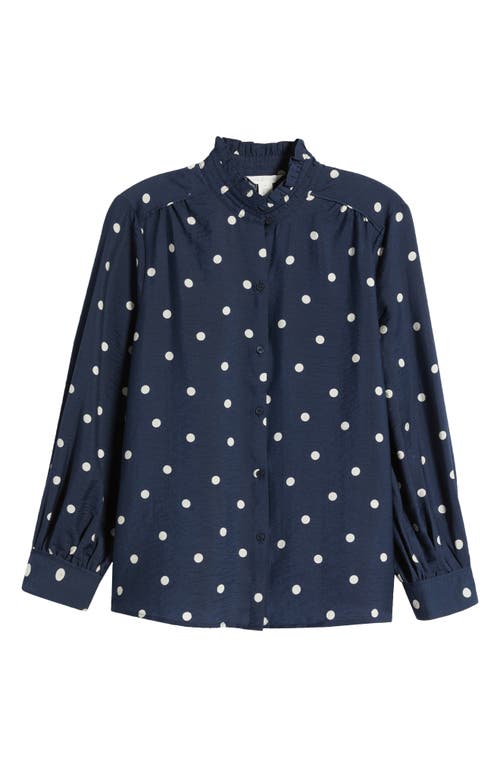 Caslonr Caslon(r) Ruffle Button-up Shirt In Navy- Ivory Disorderly Dot