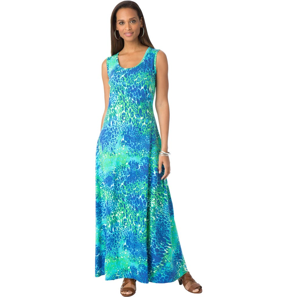Jessica London Stretch Cotton Tank Maxi Dress In Multi