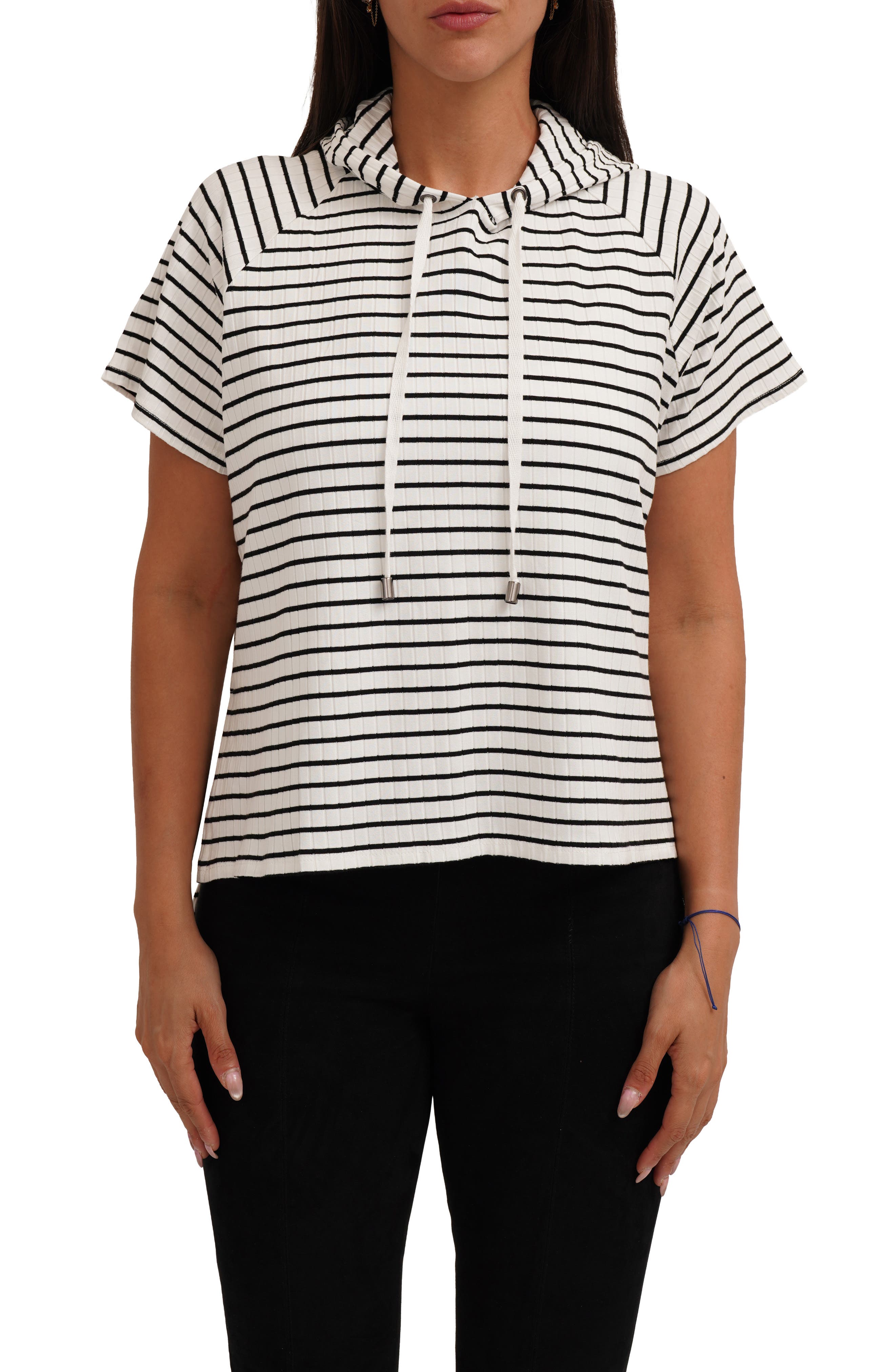 CYRUS Stripe Rib Short Sleeve Hoodie