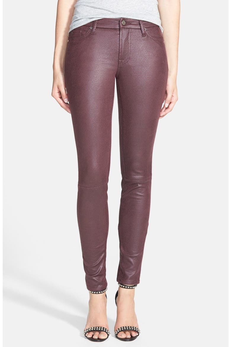 7 For All Mankind® 'The Skinny' Faux Leather Skinny Pants, Main, color, BURGUNDY CRACKLE