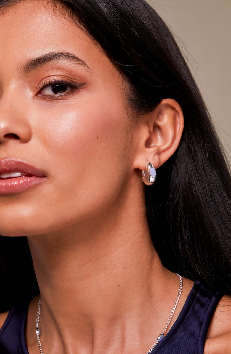 Estella Bartlett Chunky Blue Lace Agate Hoop Earrings, Alternate, color, Silver