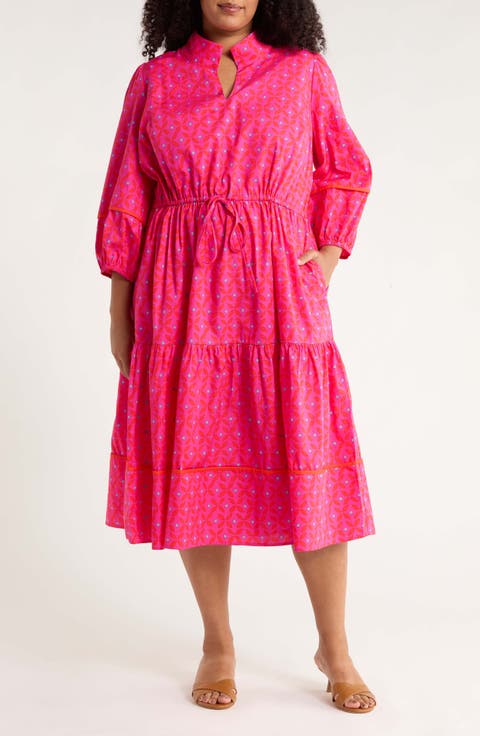 Vaila Floral Puff Sleeve Tiered Cotton Dress (Plus)