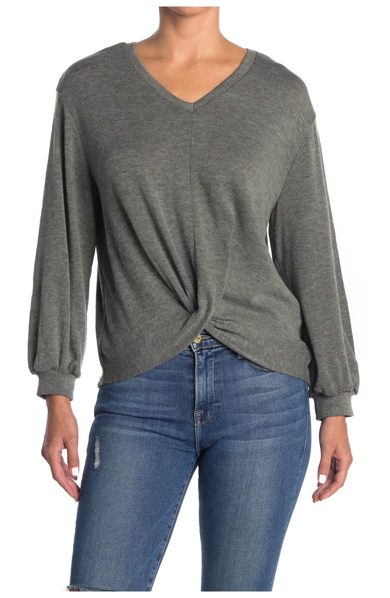 FOR THE REPUBLIC Twist Front V-Neck Sweatshirt, Alternate, color,