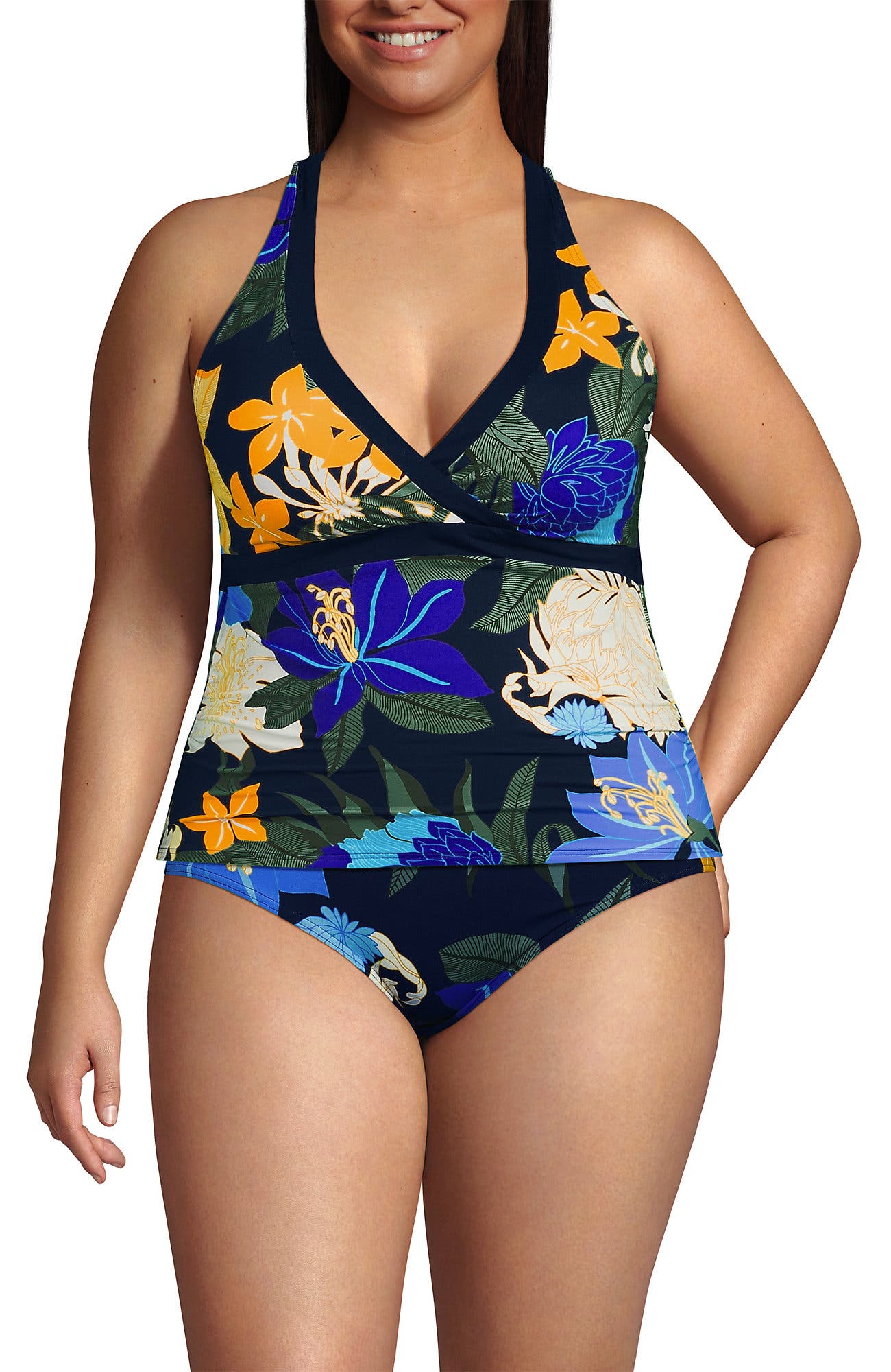 LANDS' END LANDS' END PLUS SIZE V-NECK HALTER TANKINI TOP