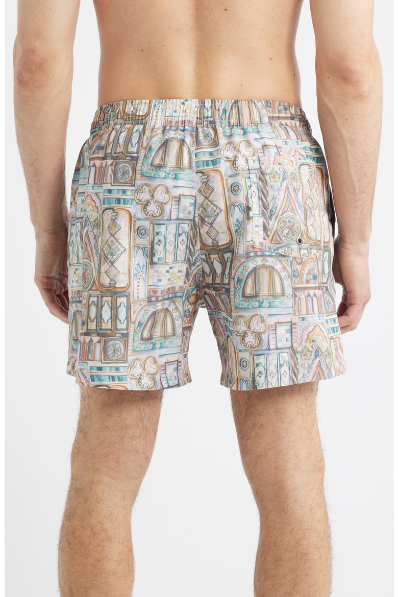 Printed Swim Trunks, Alternate, color, BEIGE MULTI