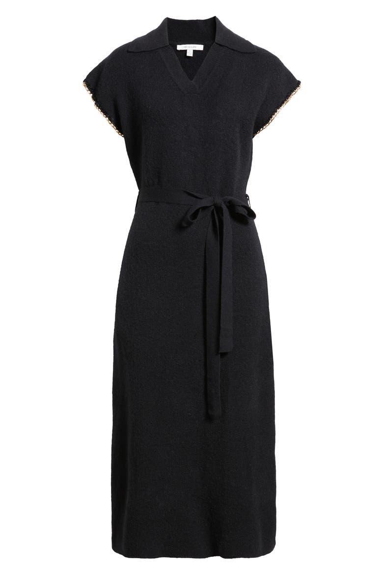 Chain Trim Tie Belt Midi Dress, Alternate, color, BLACK