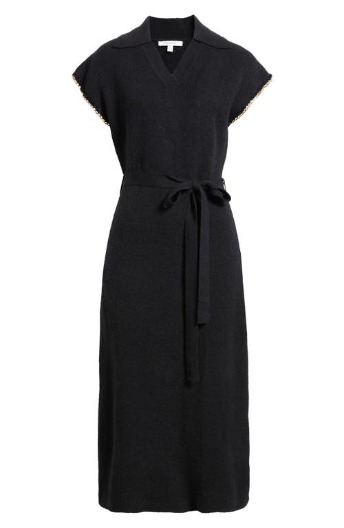 Zoe And Claire Chain Trim Tie Belt Midi Dress In Black