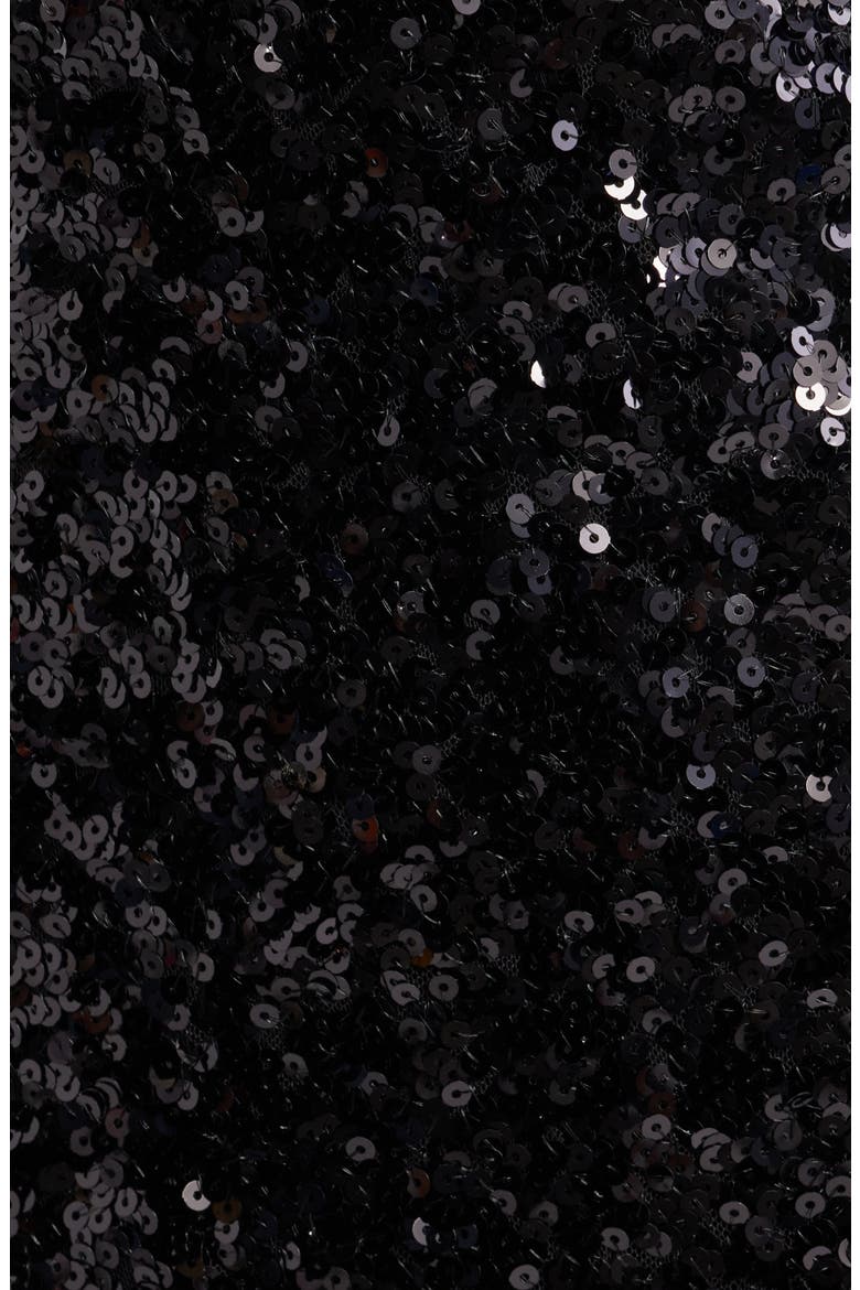 Collared Long Sleeve Sequin Minidress, Alternate, color, BLACK WHITE