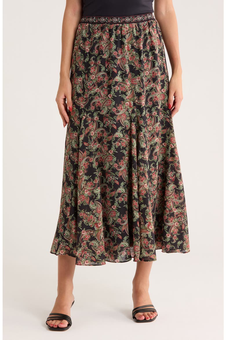 Georgette Godet Maxi Skirt, Main, color, BLACK MED PLUSH PAISLEYS