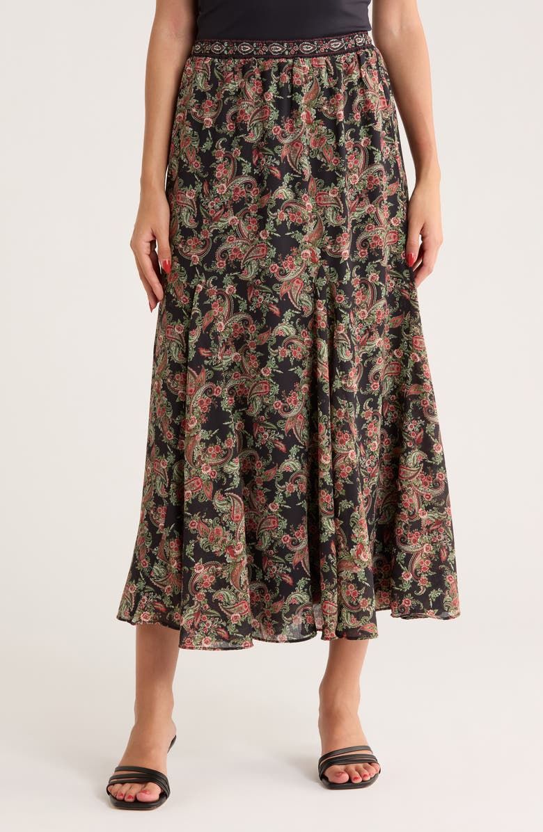 MAX STUDIO Georgette Godet Maxi Skirt, Main, color, Black Med Plush Paisleys