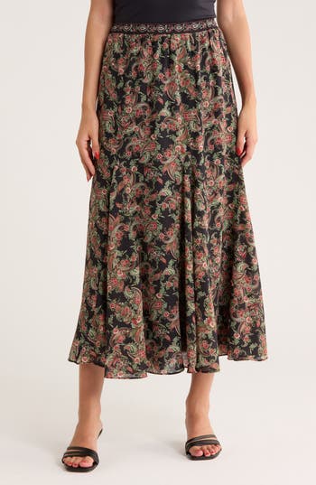 Max Studio Georgette Godet Maxi Skirt In Brown