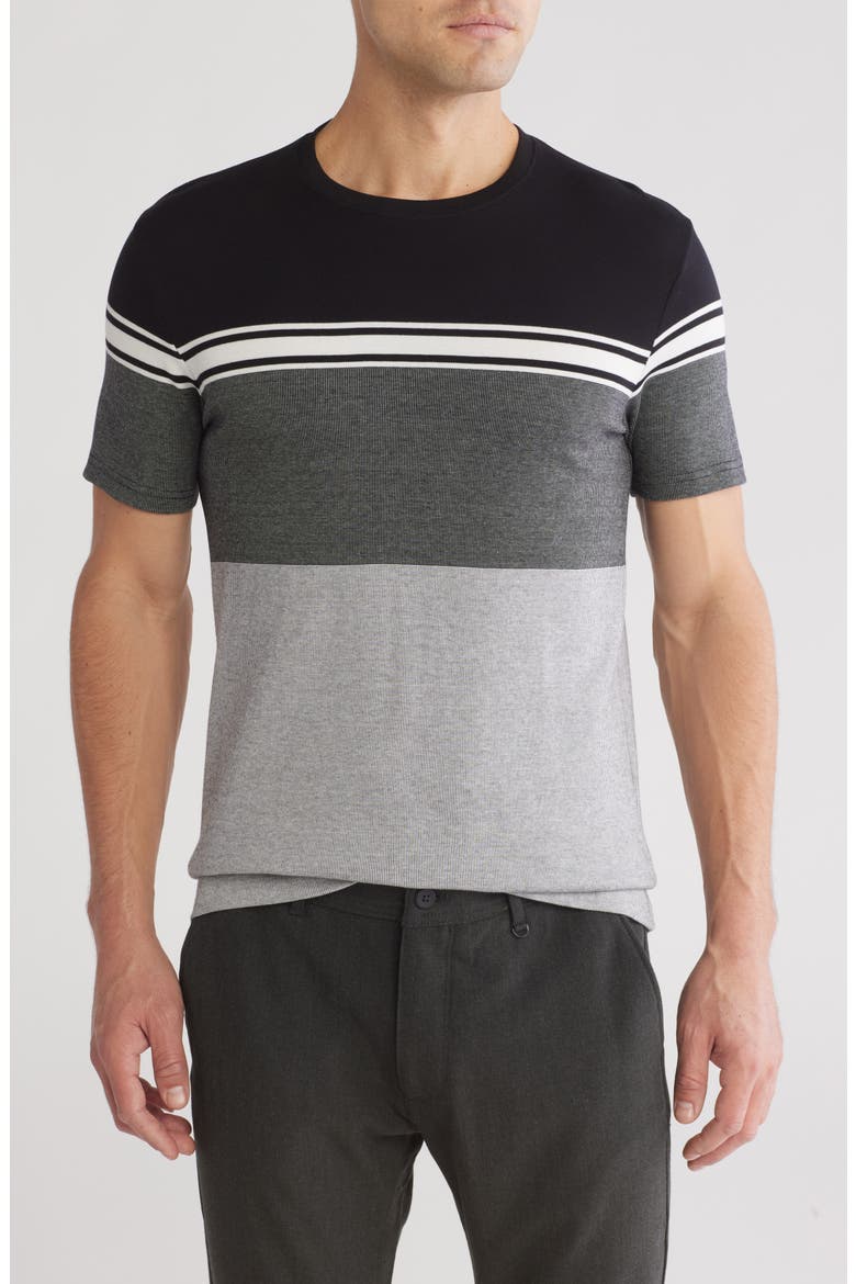 Stripe Colorblock T-Shirt, Main, color, BLACK GREY