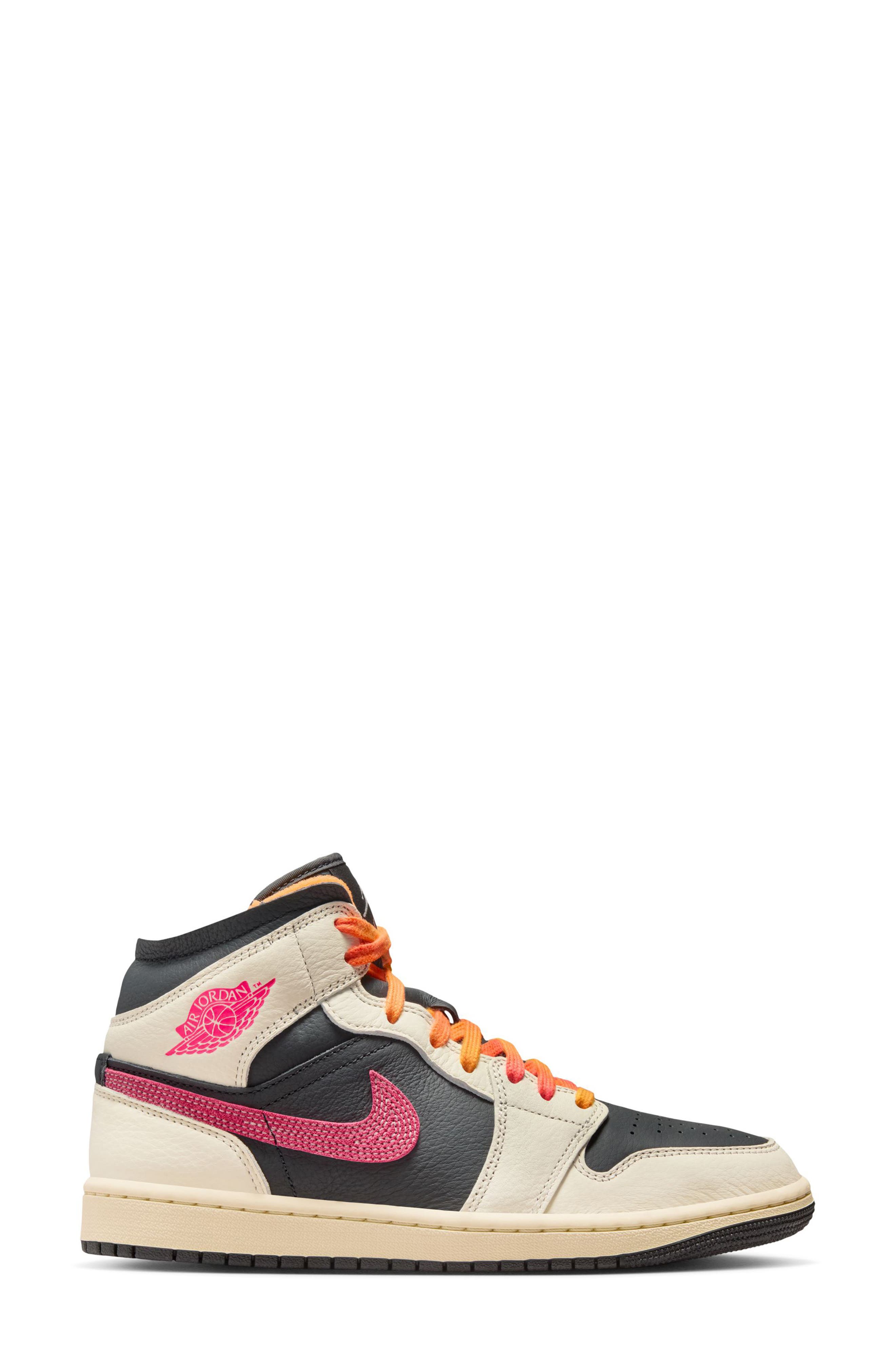 Jordan Air Jordan 1 Mid SE Basketball Sneaker, Alternate, color, Pale Ivory/ Racer Pink/ Black