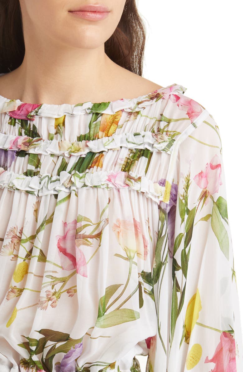 Ted Baker London Hewette Floral Print Drawstring Waist Blouse, Alternate, color, 