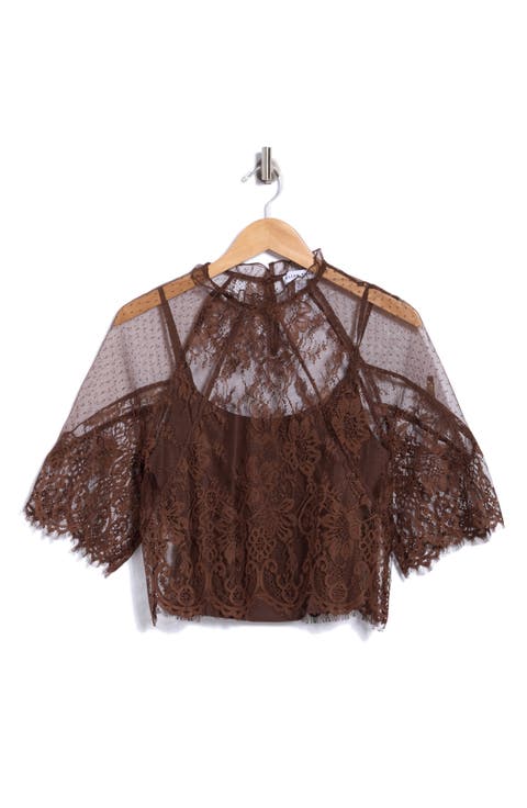 Ruffle Neck Lace Top