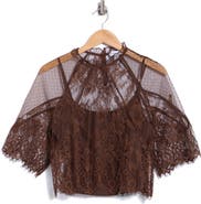 Ellen Tracy Ruffle Neck Lace Top