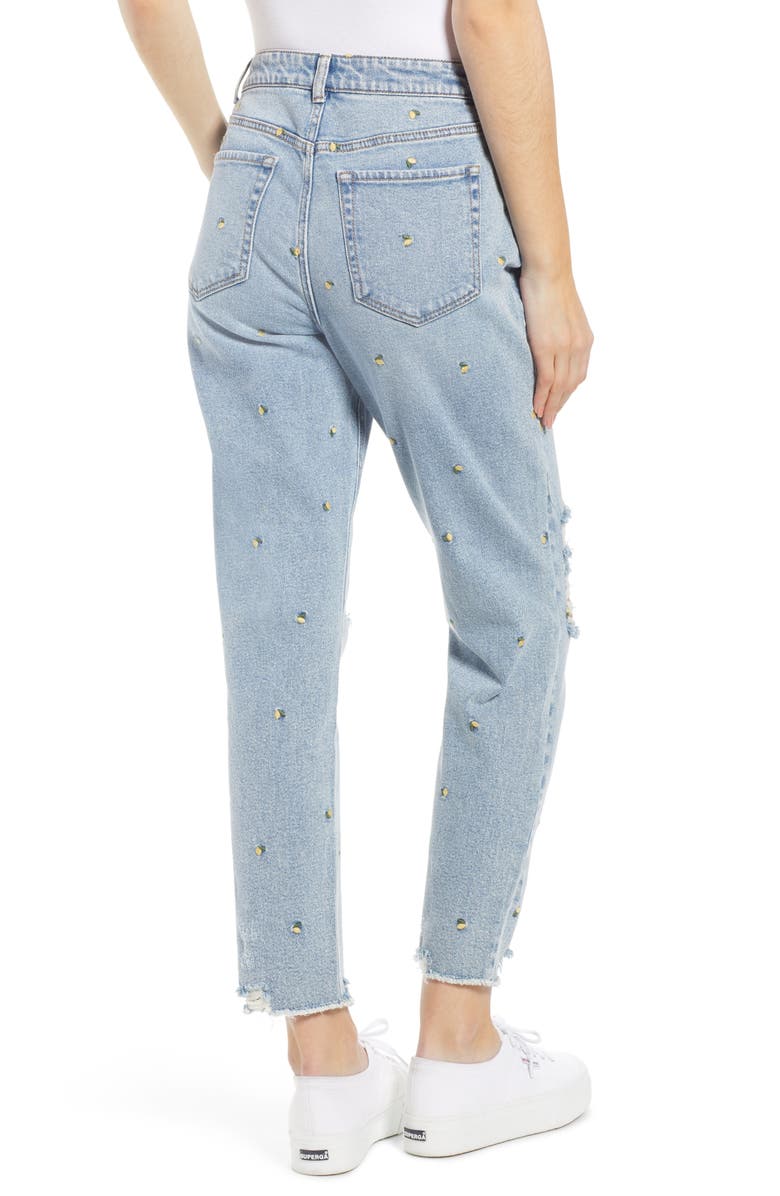Tinsel Embroidered Ripped Mom Jeans, Alternate, color, 