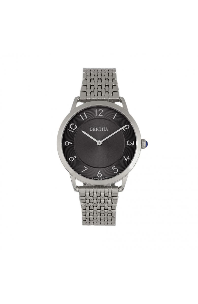 BERTHA Abby Swiss Bracelet Watch, Main, color, Silver/Black