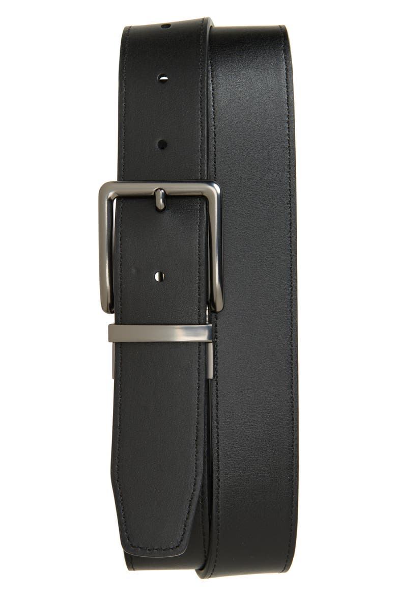 Perforated Leather Belt, Alternate, color, NAVY/ BLACK
