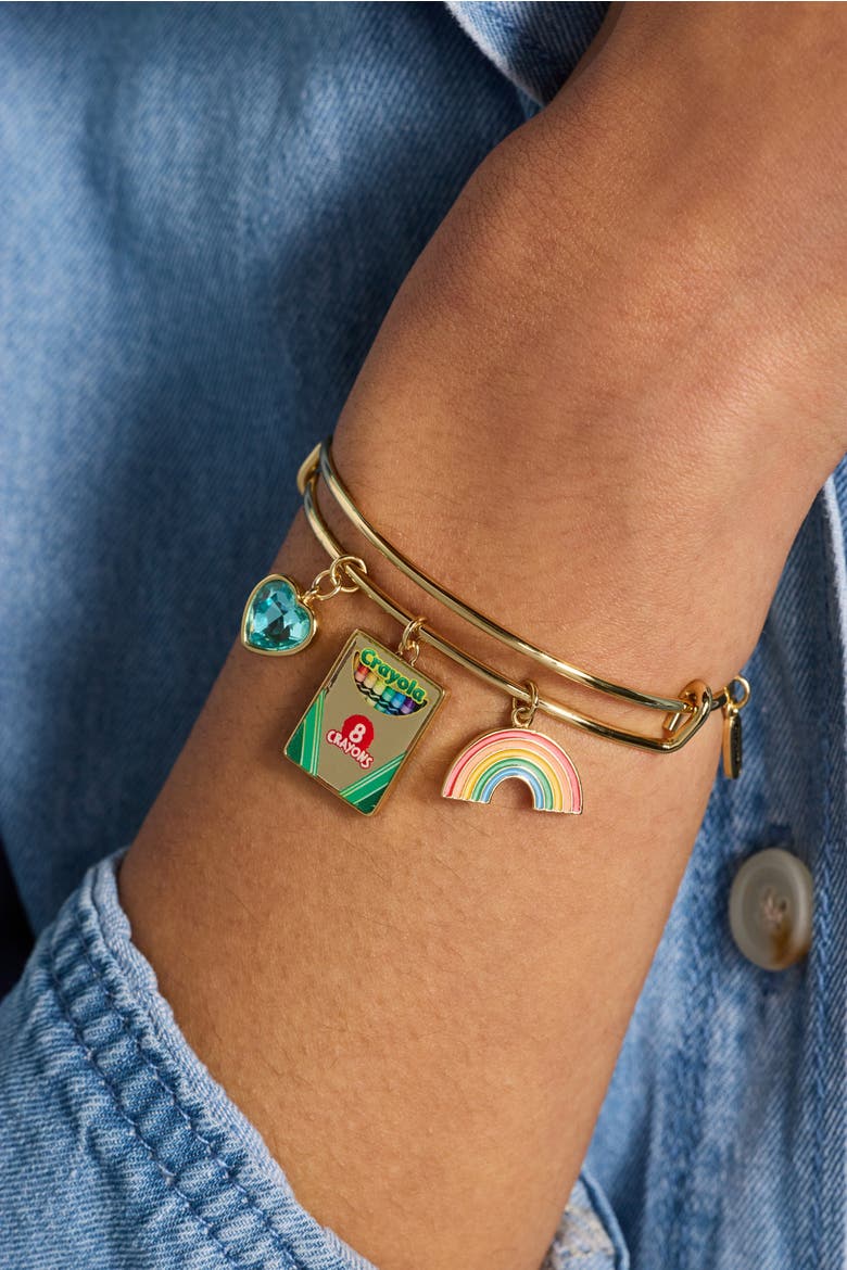 Crayola 'To Teach Is To Color A Life Forever' Multi Charm Bangle, Alternate, color, Gold