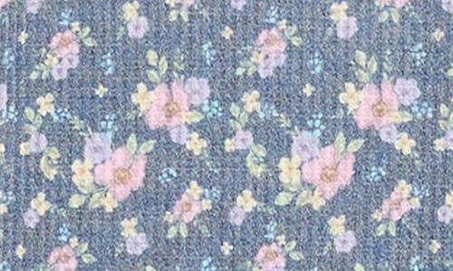 Toby Ditsy Floral Print Waffle Knit Footie, Bow & Teether Set In Blue