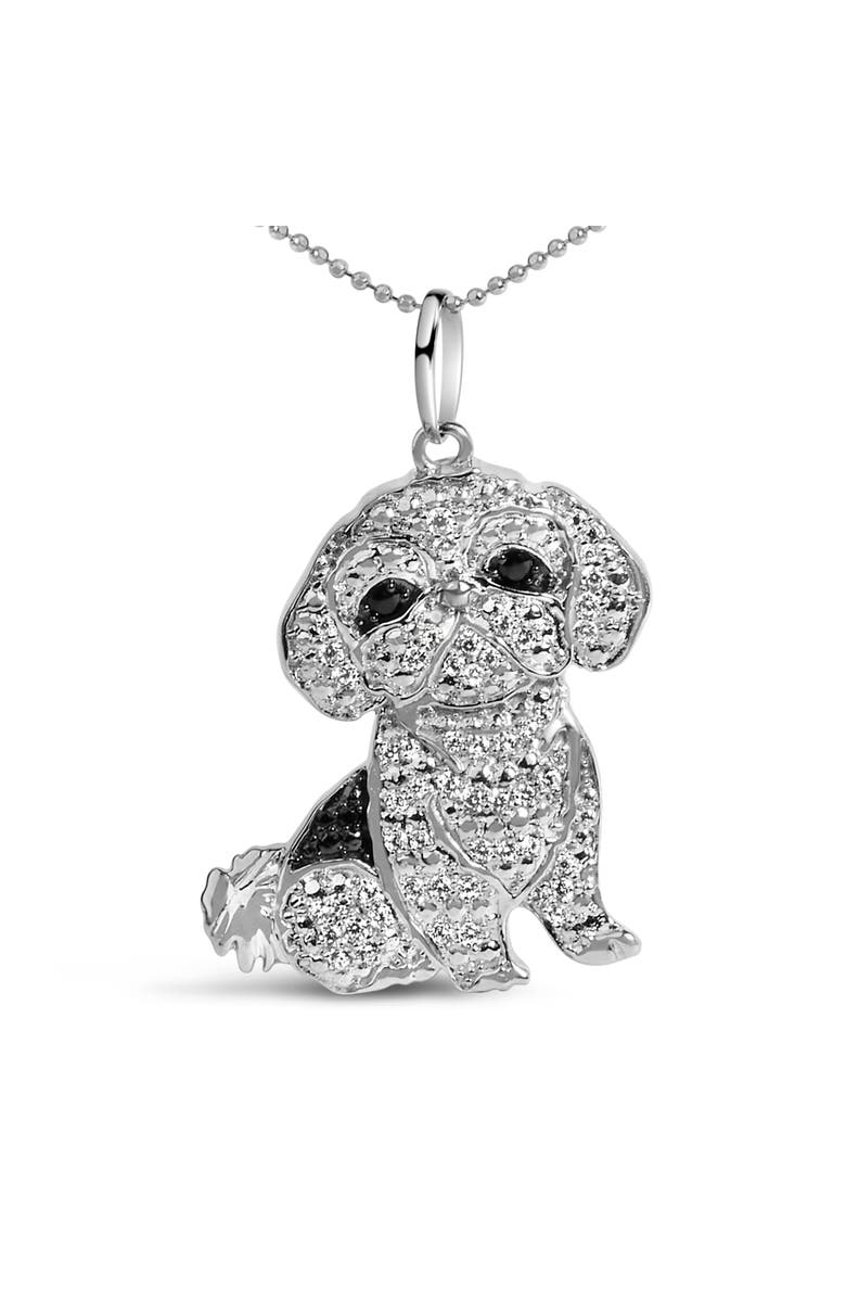 Haus of Brilliance Silver 1/2 Cttw White and Black Diamond Shih Tzu Dog 18" Pendant Necklace, Main, color, White