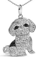 Haus of Brilliance Silver 1/2 Cttw White and Black Diamond Shih Tzu Dog 18" Pendant Necklace