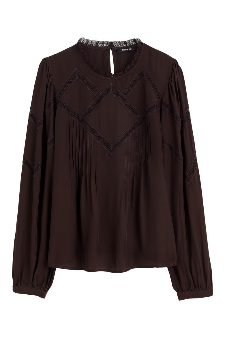 Lace Insert Mock Neck Long Sleeve Top, Alternate, color, MOLASSES