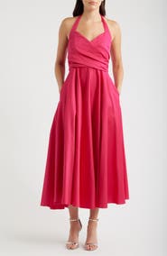 Black Halo Noelle Stretch Cotton Halter Midi Dress