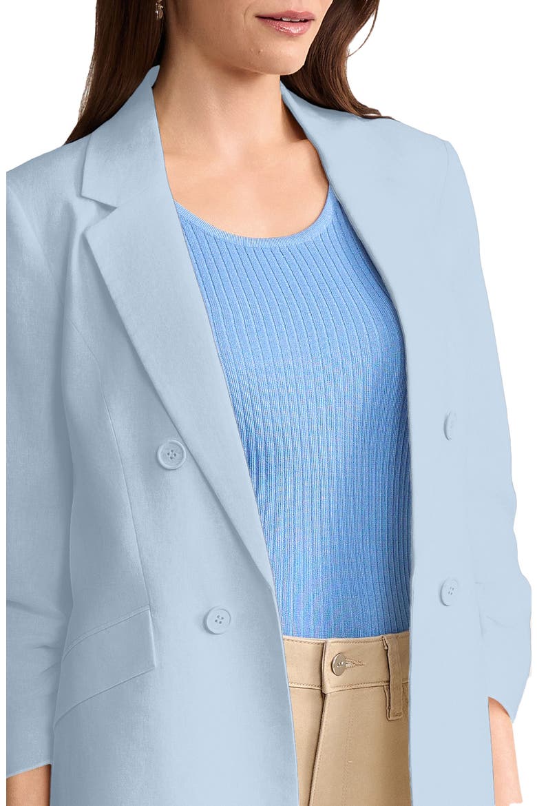 Scrunch Sleeve Faux Double Breasted Linen Jacket, Alternate, color, BREEZE BLUE