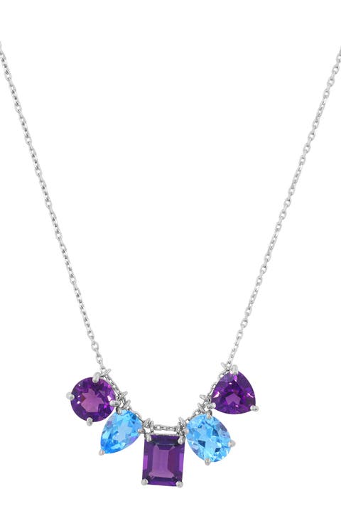 Sterling Silver Amethyst & Blue Topaz Frontal Necklace