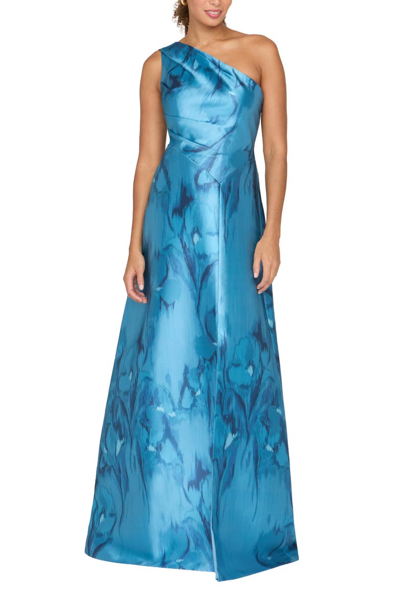 Kay Unger Faith One-Shoulder Evening Gown, Alternate, color, Spring Aqua