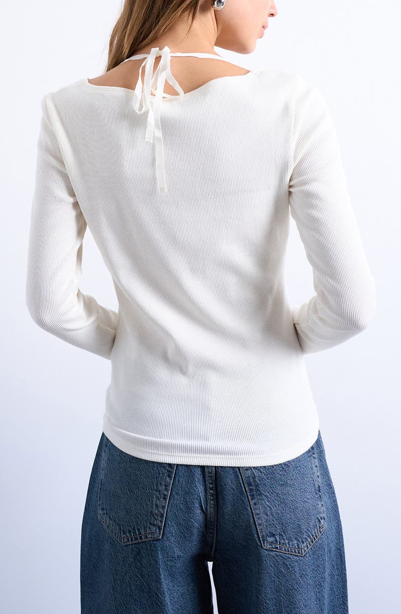 Topshop Scoop Neck Long Sleeve Rib Top, Alternate, color, Ivory