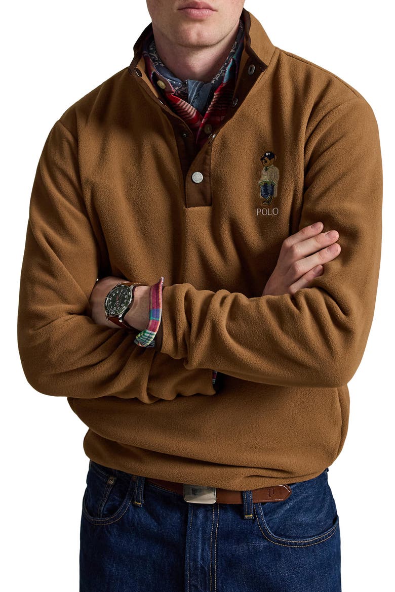 Polo Bear Fleece Quarter Zip Pullover, Main, color, BROWN