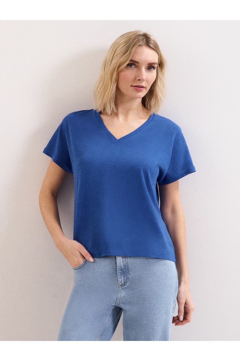 Saphiya Slub Cotton V-Neck T-shirt, Main, color, Cobalt
