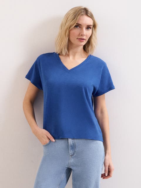 Saphiya Slub Cotton V-Neck T-shirt