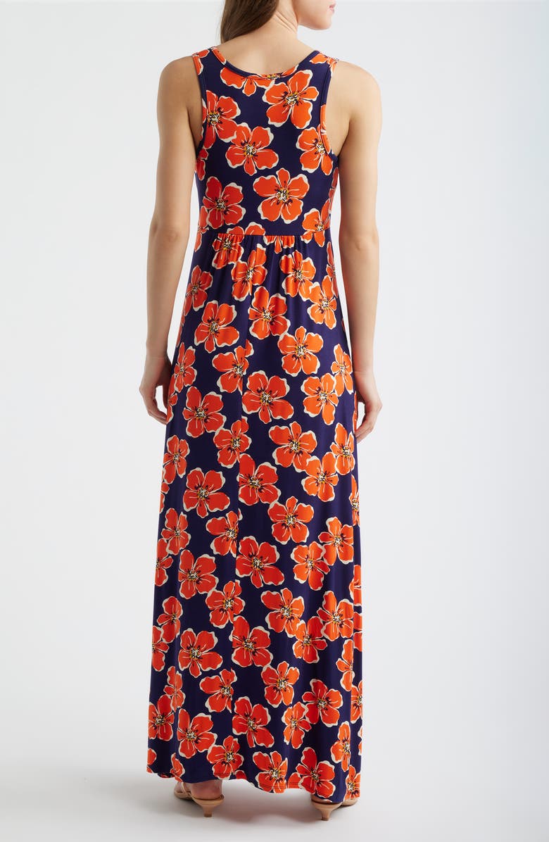 Loveappella Floral Sleeveless Jersey Maxi Dress, Alternate, color, Navy/ Tangerine