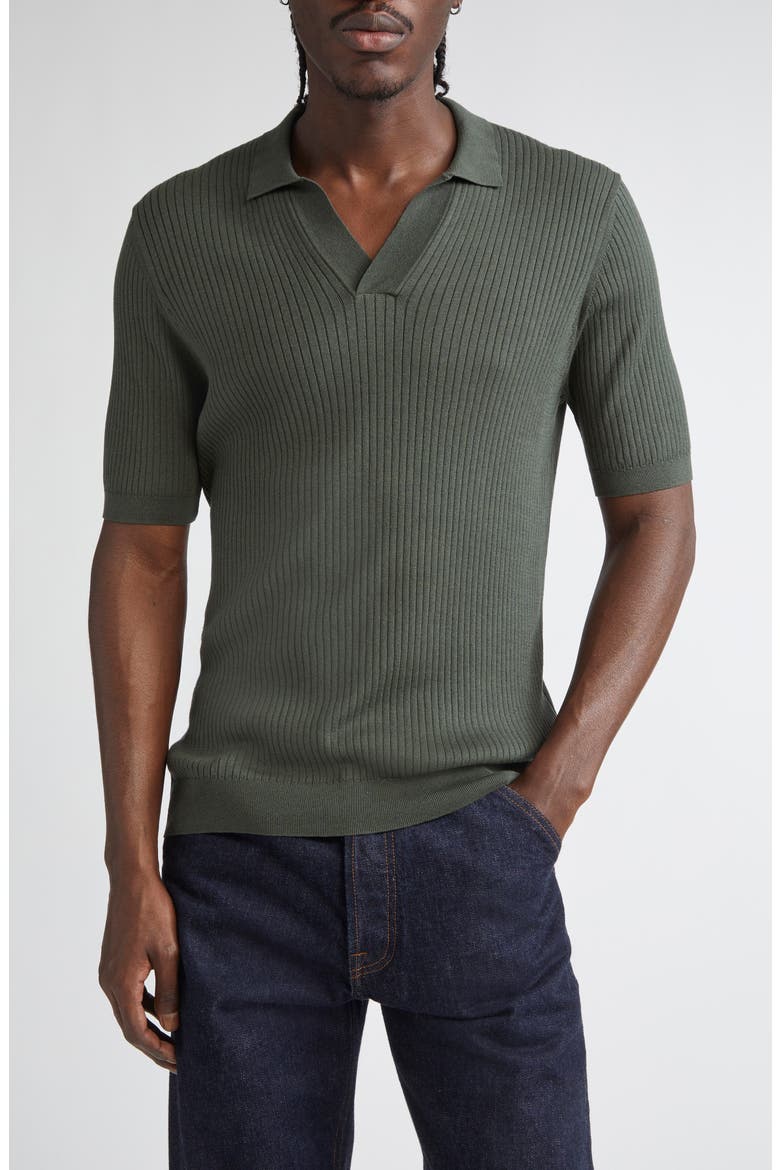 Fine Rib Silk & Cotton Polo, Main, color, DUSK GREEN