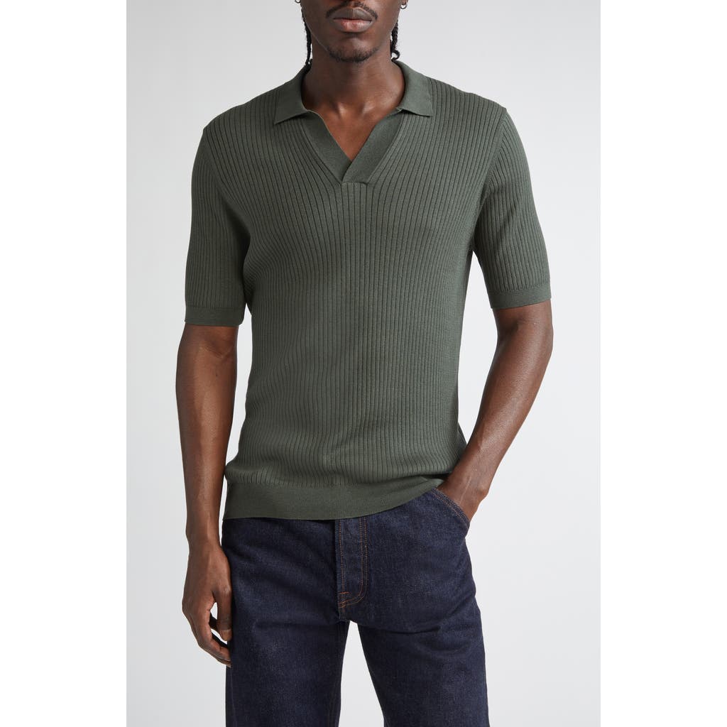 Sunspel Fine Rib Silk & Cotton Polo in Dusk Green  product