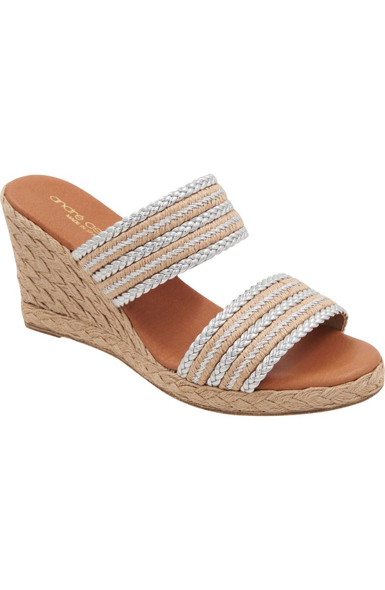 André Assous Nolita Wedge Slide Sandal, Main, color, Natural/ Silver