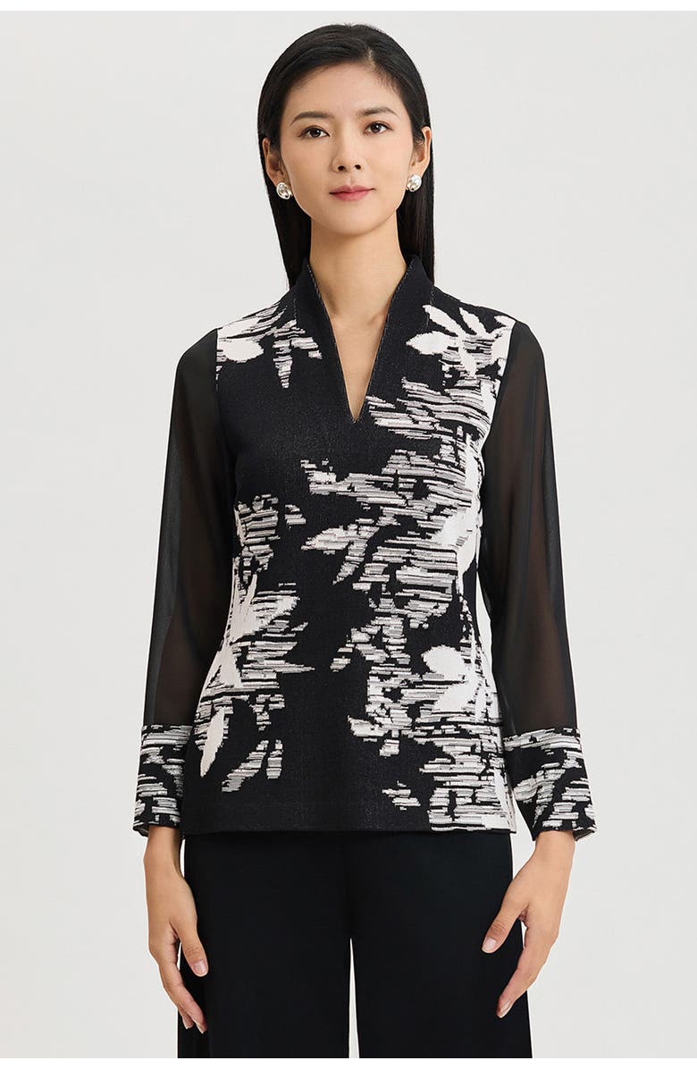 Ming Wang Mixed-Media Floral Jacquard Knit Tunic, Main, color, 