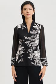 Ming Wang Mixed-Media Floral Jacquard Knit Tunic