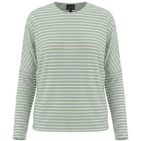 Striped V-Neck Drop Shoulder Long Sleeve Knit Top
