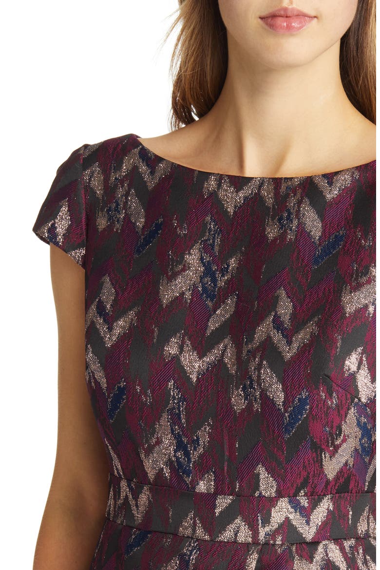 Metallic Jacquard Fit & Flare Dress, Alternate, color, BERRY